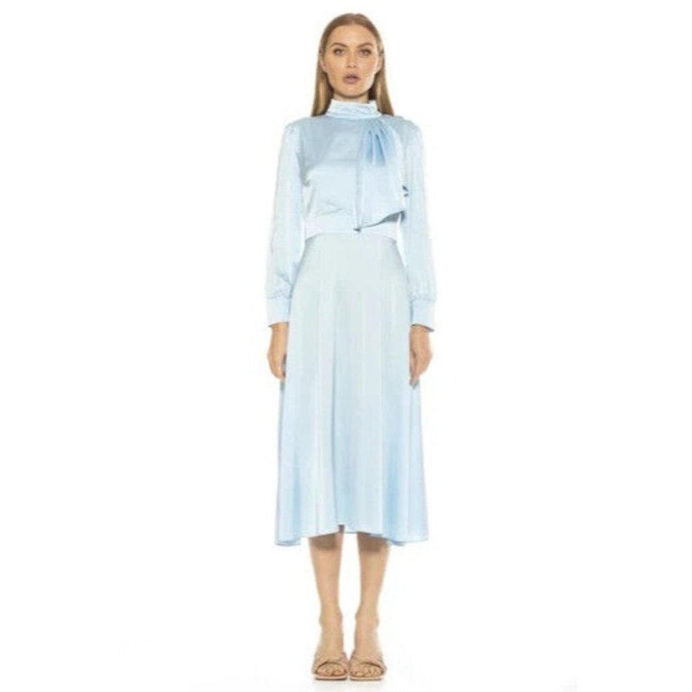 Alexia Admor Womens‎ Brooklyn Midi Dress Pleated Tie Detail Size 8